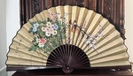 Vintage Hand Painted Asian Oriental Design Wood Large Fan 34 Long Floral Birds. Fixed Price $269.00.