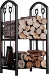 Firewood Log Rack W/ 4 Fireplace Tools 5-PIECE Holder Black. Fixed Price $87.28.