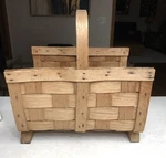 Vintage Solid Oak Fire Wood Basket Weave Antique Natural Finish 1900. Fixed Price $68.66.