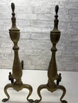 Vintage Brass Andirons Fireplace Log Holders Pair Colonial Style. Fixed Price $79.00.