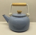 Mcm Blue Enamel Tea Kettle Wood Handle Mid Century Modern Stove Top Retro. Fixed Price $22.00.