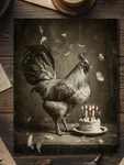 Victorian Gothic Rooster Birthday Cake Greeting Card Dark Antique Farm Humor. Fixed Price $8.75.