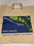 Souvenir Northern Lights Gift Shop Burlap Bag Denali Prk Alaska Tote Wood Handle. Fixed Price $25.97.