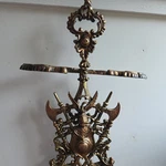 Victorian Copper Cast Iron Fireplace Tool Stand Holder Coat Of Arms Shield. Fixed Price $175.00.