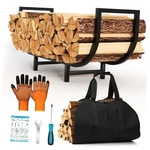 Firewood Rack Indoor With Log Carrier - 34INCH Fireplace Holder, Black. Fixed Price $44.22.