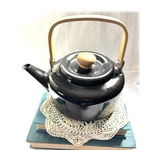 Vintage Kettle Black Enamel Wood Handle Mid Century Modern Stove Top Teapot. Fixed Price $29.99.