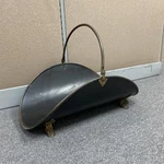 Mcm Mid-century Black And Brass Log Firewood Holder Carrier Claw Feet, 14 X 20. Fixed Price $24.99.