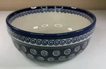 Boleslawiec Polish Handmade Pottery 7.5" Serving Bowl Greek Key Scroll Dot Blue. Fixed Price $30.00.