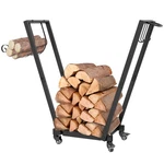 Outsunny 31" Outdoor Firewood Rack, Metal Log Holder With Wheels And Hooks. Fixed Price $26.60.