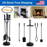 5PCS Wrought Iron Fireplace Tools Set With Poker Tongs Shovel Brush Wood Stove. Fixed Price $43.77.