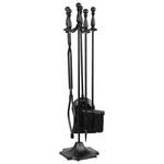 5 Pcs Modern Fireplace Tools Set In Black Brush, Shovel, Stand, Poker Tong. Fixed Price $43.58.
