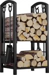 Fireplace Firewood Log Rack With 4 Tools Fireside Holder Black Wrought Iron Xmas. Fixed Price $179.99.