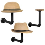 Mygift Set Of 3 Metal Pipe And Brown Wood Wall Mounted Hat Wig Rack Holders. Fixed Price $52.99.