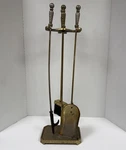 Vintage Ornate Cast Iron Flame Brass Fireplace Tool Set 3 Piece Stand. Fixed Price $58.03.