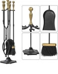 Amagabeli 5 Pcs Fireplace Tools Brass Wrought Iron Modern Outdoor Fireset. Fixed Price $34.65.