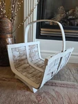 Vtg Split Oak Wood Fireplace Log Kindling Basket Caddy W/handle 17"X17"X18" Tall. Fixed Price $65.00.