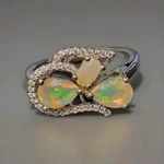 Natural Fire Opal & Zircon 925 Sterling Silver Ring Size 7.75 1190. Fixed Price $45.00.