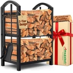 Firewood Rack Indoor With Tools 5-PIECE Fireplace Set Holder Outdo.... Fixed Price $69.99.
