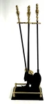 Antique 3-PIECE Fireplace Tools Set Cast Iron Brass Minuteman Oxford Regency Euc. Fixed Price $152.10.