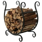 Freestanding Black Metal Firewood Rack, Scrollwork Fireplace Log Storage Holder. Fixed Price $64.99.
