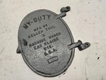 Keller Hy-duty Power Hack Saw Parts, Cast Iron Nameplate Cabinet Door W/ Hinges. Fixed Price $50.00.