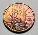 Toned 2001 Vermont State Quarter Clad Proof Unc #C7427. Fixed Price $6.95.