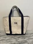 Ll Bean Boat & Tote Bag Usa Canvas Beige Blue Zipper Top Medium Sk Embroidery. Fixed Price $44.90.