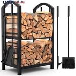 Firewood Rack W/ Tools Indoor Outdoor Log Holder Steel Storage Fireplace Set New. Fixed Price $63.49.