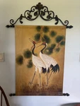 Unique One Of Kind Sandhill Cranes Bird Painting Wrought Iron Scroll Framing. Fixed Price $90.00.