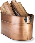 Vintage-style Antique Copper Firewood Bucket With Wrought Iron Handles Decorat. Fixed Price $174.95.