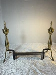 Vintage Brass Andirons Fireplace Set Supports Colonial Hearth Decor. Fixed Price $89.99.
