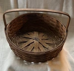 Antique C1900 Split Oak Round Gathering Basket W/ Bentwood Handle. Fixed Price $145.00.