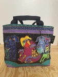 Laurel Burch Colorful Dogs Canvas Tote Bag Small Zip Top 12X9 Wood Hang Tag. Fixed Price $22.00.