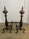 Vtg Federal Regency Brass & Fireplace Andirons Log Holder Dogs Patina. Fixed Price $119.95.
