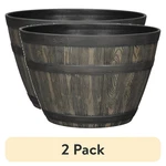 (2 Pack) Better Homes & Gardens Whiskey Barrel Brown Resin Planter, 19.9IN X. Fixed Price $39.95.
