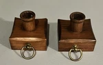 Vermont Wood Specialties Vtg Primitive Square Set 2 Brass Ring Candle Holder. Fixed Price $17.49.