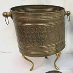 Vintage Brass/copper? Coal/ash Bucket Fireplace Accessory, With Stand 14X10". Fixed Price $55.00.