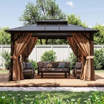 Aoxun 12X10 Hardtop Gazebo Brown Patio Shelter Steel Frame Screen Deal. Fixed Price $546.13.
