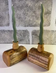 Rustic Log Candle Holders Lot Of 2 Real Wood Tapers Cabin Decor Bark Grain. Fixed Price $15.88.