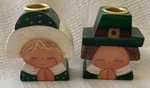 Set 2 Pilgrim Candle Holders Hand Painted Wood Harvest Fall Thanksgiving. Fixed Price $14.99.