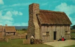 Vintage Postcard Pilgrim Stacks Fireplace Wood Alongside Governor William House. Fixed Price $8.99.