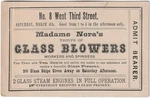 Rare Advertising Trade Card / Ticket - Madame Nora Allen Glass Blowers 1877 Ny. Fixed Price $495.00.