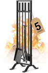 Gtongoko 5 Pcs Wrought Iron Fireplace Tools Set - Poker Tongs Shovel Brush Stand. Fixed Price $79.29.