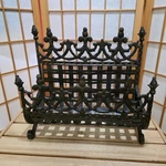 Cast Iron Fireplace Log Holder Magazine Rack Lattice Heavy Vtg Firewood Rak. Fixed Price $198.00.
