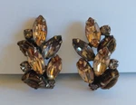 Regency Vintage Brown & Clear Faceted Glass Rhinestone Clip Earrings. Fixed Price $58.00.
