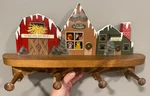 Vtg Handmade Painted Santa Village Wood Shelf Coat Rack Signed 16.5X9. Fixed Price $34.00.