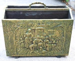 Mcm Hammered Brass Wood Book Magazine Holder Rack Pub Scene England Cottagecore. Fixed Price $34.95.