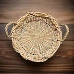 Vintage Rustic Natural Woven Wicker Serving Tray With 2 Handles Round Basket. Fixed Price $24.99.