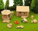 9 Pc Ho Scale 3D Model Railroad Train Scenery Gazebo, Log Cabin, Picnic Table.... Fixed Price $15.49.