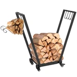 Firewood Rack With Wheels, Kindling And Tool HOOKS,31.1"X11.8"X31.9",BLACK. Fixed Price $49.99.